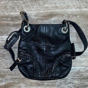 Vintage Edgy Chunky Black Leather Shoulder Bag